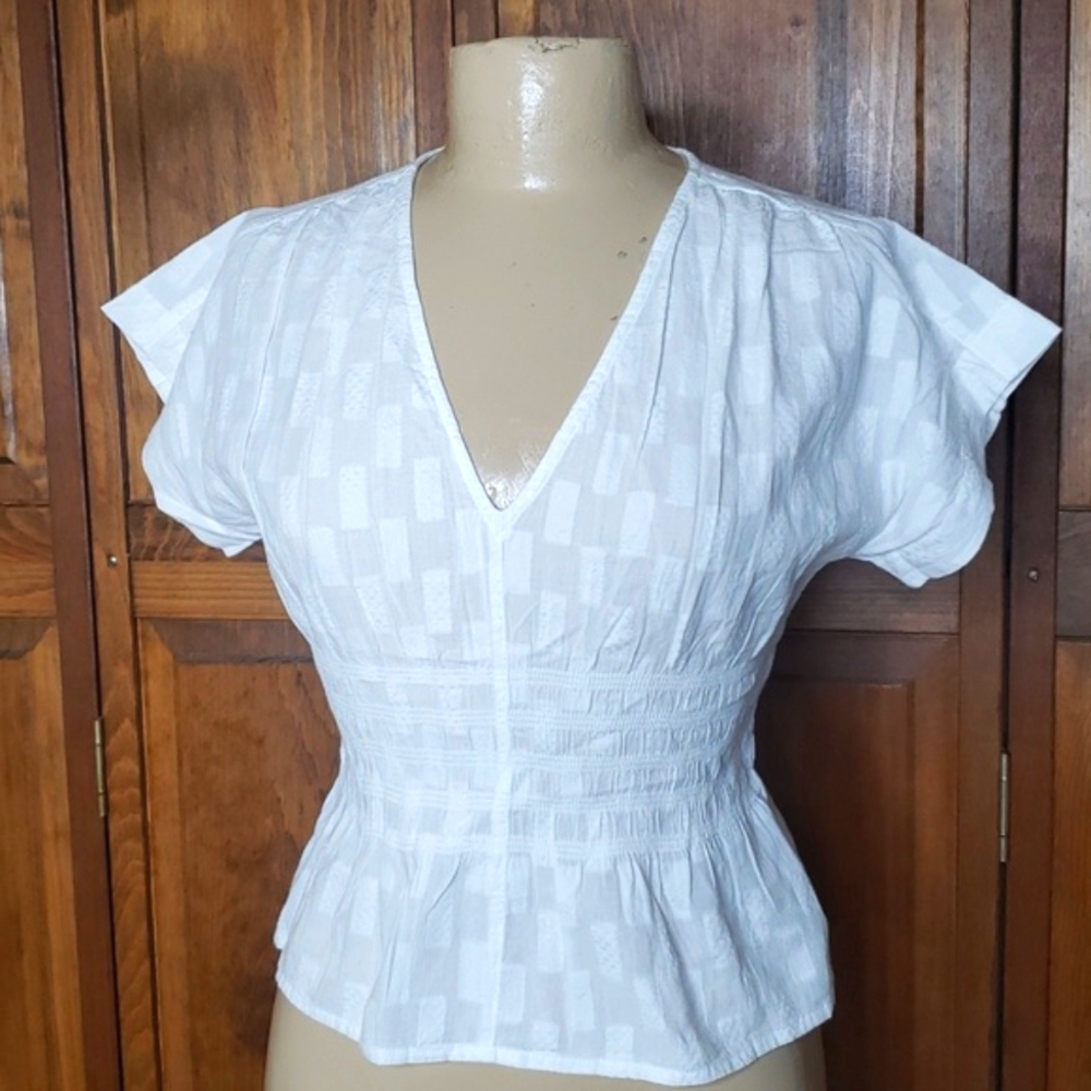 Madewell NWT V-Neck Smocked Waist Top Sz XS